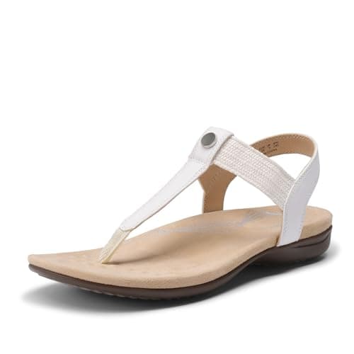DREAM PAIRS Women's Arch Support T-Strap Sandals Comfortable Orthotic Flat Sandals Thong Sandals for Casual Summer Walking,Size 10,White,SDFS26008W - Image 1