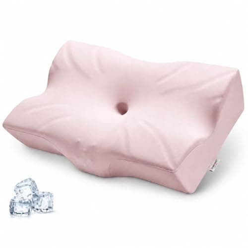 DOBUONO Cervical Neck Pillow - Side Sleeper Pillow for Neck Pain Relief, Odorless Memory Foam Pillow with Cooling Cover & Dual Height, Ergonomic Contour for Neck & Shoulder Support, Pink