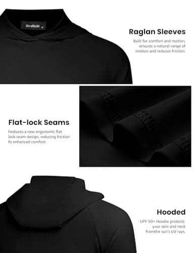 3rd hill Men's UPF 50+ Sun Hoodie UV Protection Long Sleeve Swimming Rash Guard SPF Quick Dry Fishing Hiking Shirt for Outdoor Sports Black XL - Thumbnail 6
