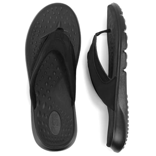 STQ Flip Flops for Women with Arch Support, Yoga Mat Footbed Flip-flops for Plantar Fasciitis Summer Beach Sandals All Black Size 6 - Image 1