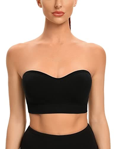 Gnowann Strapless Bras for Women Non-Slip Silicone Bandeau Bralette Seamless Wireless Strapless Bra Padded Tube Top Black L - Image 1