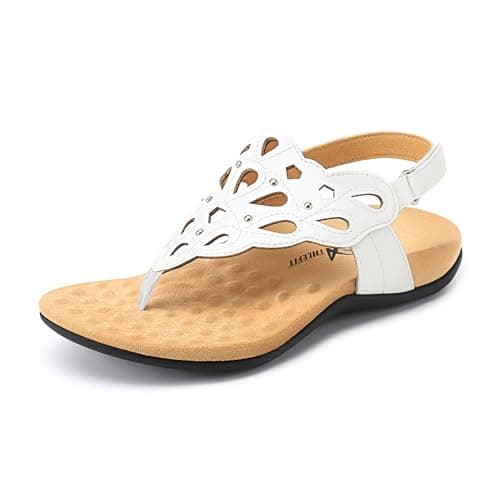 Athlefit White Sandals Women Comfortable Orthopedic Arch Support Sandals Wide Width Beach Casual Orthotic Flat Sandals Size 6 - Image 1