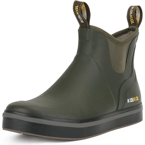 Kalkal Men's Deck Boots Anti-Slip Saltwater Fishing Rain Boots with Memory Foam, Waterproof Rubber Ankle Work Boots for Sailing (Olive Green, Size7) - Image 1
