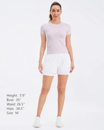 Stelle Women 2 in 1 Running Shorts High Waisted Athletic Shorts Gym Workout Shorts with Liner Zipper Pockets (White,XS) - Thumbnail 6