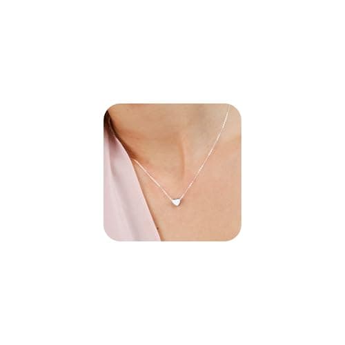 BAYLAY Silver Heart Necklace for Women, 18K Silver Plated Heart Necklace Tiny Heart Charm Pendant Necklaces for Women Silver Jewelry Mothers Day Gifts for Mom Grandma Wife Women - Image 1