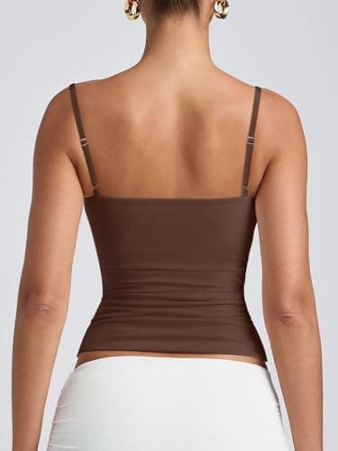 PINKMSTYLE Women Sexy Square Neck Tank Top Summer Y2K Going Out Tops Casual Sleeveless Basic Cami Shirts Coffee X-Large - Thumbnail 6