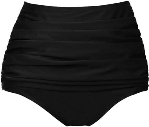 COCOPEAR Women's High Waisted Full Coverage Bikini Bottom Ruched Bathing Suit Bottoms for Women Tummy Control Swim Bottoms Black 3XL - Image 1