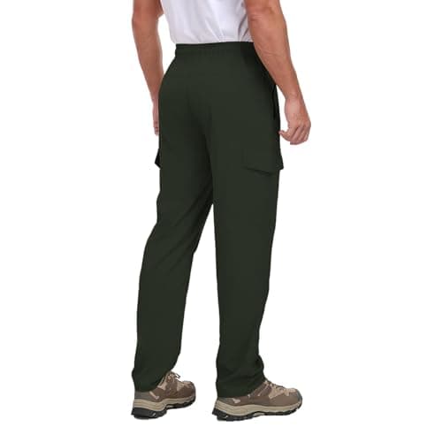 Mens Cargo Hiking Pants with 4 Pockets Waterproof Quick Dry Lightweight UPF 50+ Elastic Waist Drawstring Casual Work Travel Outdoor Fishing Army Green S - Thumbnail 2
