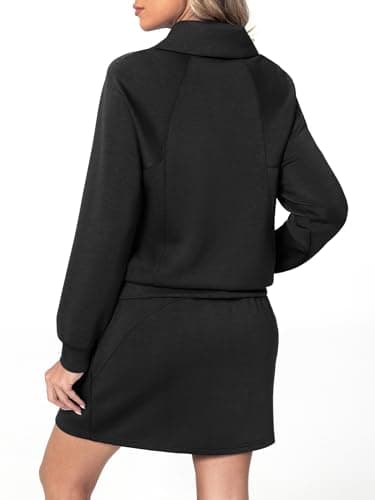 Casly Lamiit Skirt Sets Women 2 Piece Outfits Athletic Half Zip Sweatshirt Tennis Skort Sweatsuit Trendy Fall Lounge Active Casual Clothing Black XL - Thumbnail 3