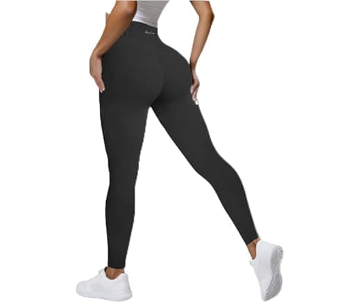 BaseTry Womens Yoga Pants Seamless Mid High Waisted Tummy Control Butt Lifting Workout Leggings for Women Running (US, Alpha, Small, Regular, Regular, Black) - Image 1