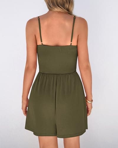 BTFBM Summer Rompers For Women 2026 Casual One Piece Spaghetti Strap Sleeveless Shorts Jumpsuit Beach Vacation Outfits(Army Green, X-Large) - Thumbnail 3