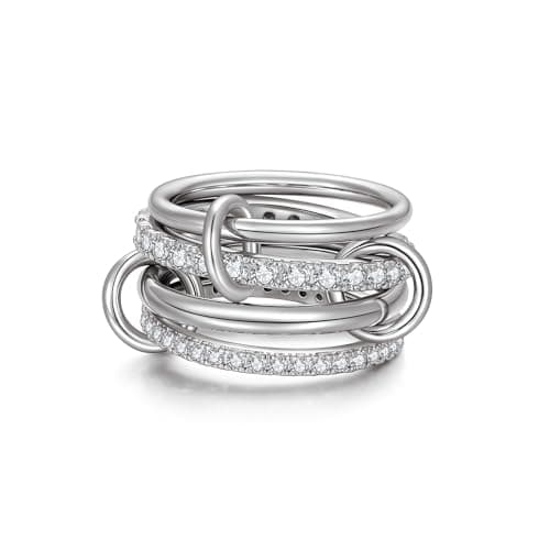 TLY Gold Silver Stackable Rings for Women Mixed Metal Interlocked Statement Ring Stack 14K Gold Plated Cubic Zirconia Fashion Two Tone Connected Bands Size 4-11 Valentines Day Jewelry gifts - Image 1
