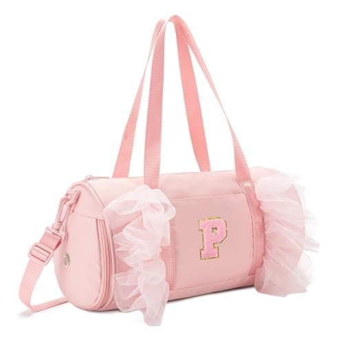 Gitus Birthday Gifts for Girls Age 4-8 Personalized Dance Bag Duffle Bags with Initial Letter Patch Ballets Bag for Girls Mini Travel Tote (Light Pink-P) - Image 1