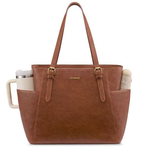 LOVEVOOK Laptop Tote Bag for Women With Large Cup Holder, Leather Work Tote Bag for Women,17.3 Inch Professional Computer Briefcase Business Teacher Commuter Shoulder Bag,Office Travel Gift