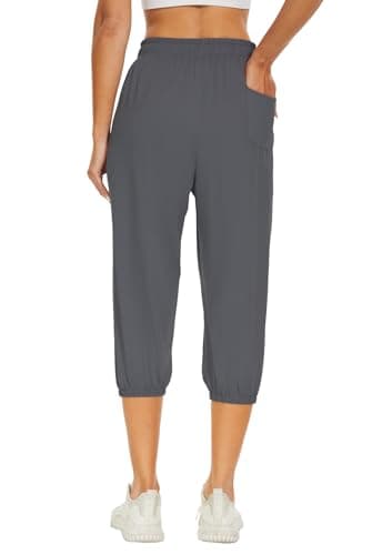 BATHRINS Women's Capri Sweatpants Summer Casual Jogger Drawstring Waist Pants with Back Pockets - Thumbnail 3