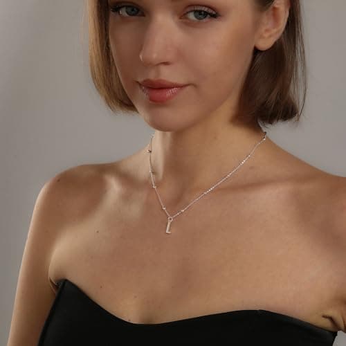 KISSCLOUD Initial Necklaces for Women 925 Sterling Silver Dainty Letter Charm Necklace Personalized Name Pendant Bead Chain L Necklace Non Tarnish Trendy Jewelry Gift - Thumbnail 3