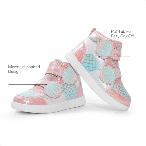 DREAM PAIRS Girls Shoes Toddler Sneakers Kids High Top Shoes with Hook and Loop Storybook Casual Walking Shoes,Size 1 Little Kid,Pink/Rainbow,SDFS2408K - Thumbnail 3