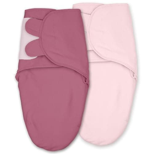 CIVARUA KIDS Baby Swaddles for Newborn Organic Cotton, Soft & Snug Velcro Swaddle 0-3 Months Sleep Sack Helps Calm Startle Reflex, 2-Pack Wrap Nursery Swaddling Blanket Mauve & Blush