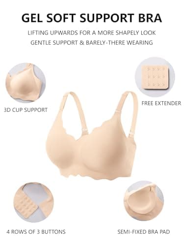 COCOMARTS Jelly Bras for Women No Underwire Wireless Push Up Bra Cream,S - Thumbnail 4