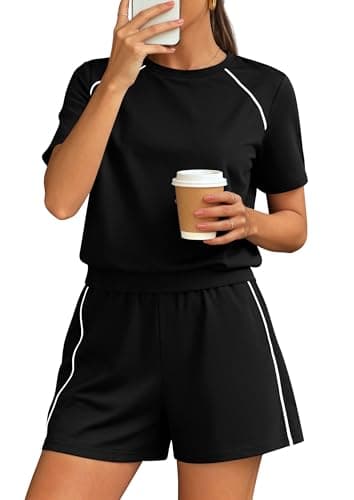 PRETTYGARDEN 2 Piece Short Sets for Women Summer Clothes 2026 Spring Matching Athleisure Lounge Set Airport Travel Outfits (Black,XX-Large) - Image 1