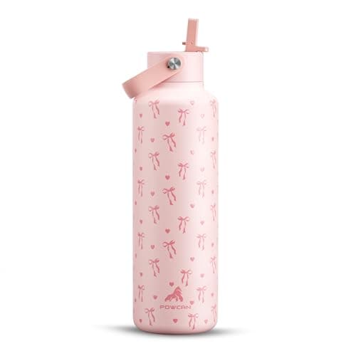 POWCAN 24 oz Insulated Water Bottle: Leakproof, Cup Holder Friendly, Cold for 24H, BPA-free, Top Handle, Double Walled Metal Water Bottle for Student, Girl, School, Camping, Daily (Sweetheart Bow) - Image 1