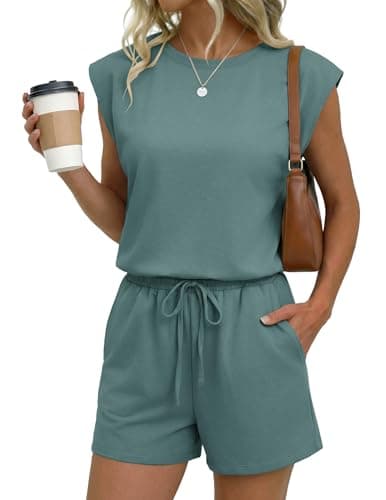 Ekouaer Women's Romper with Pockets Summer Short Jumpsuit Casual Cap Sleeve Drawstring One Piece Lounge Vacation Beach Outfit - Image 1