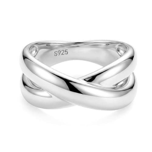 TOPROO Chunky Intertwined Band Ring for Women, 14K White Gold Plated 925 Sterling Silver Hypoallergenic Ring, Minimalist Stackable Jewelry for Daily Elegant Wear, Size 5-9
