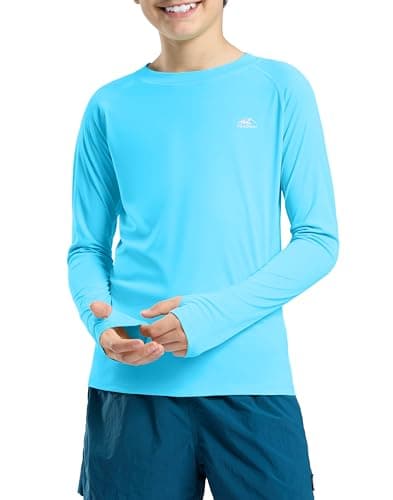 Boy's UPF 50+ Sun Protection Shirt Long Sleeve Swim Shirts Youth Fishing Shirt(Sky Blue,12-13 Years) - Image 1