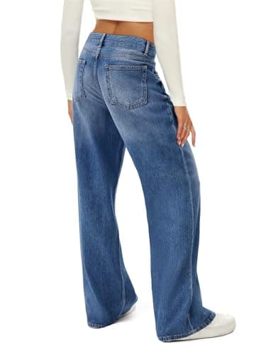 HDLTE Women Wide Leg Jeans High Waist Baggy Jean Loose Boyfriend Jeans Denim Pants Y6K?Light Blue,Large - Thumbnail 2