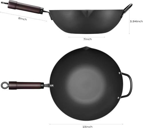 FGJ Wok, 13 Inch Carbon Steel Woks & Stir-fry Pans Nonstick - Thumbnail 2