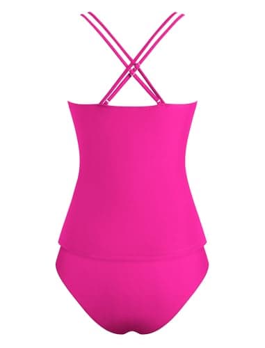 ZAFUL Tankini Swimsuits for Women 2026 Two Piece Swimsuits High Waisted Bathing Suit Solid Color Push Up Swim Top for Women Summer Party (Rose Red XL) - Thumbnail 4
