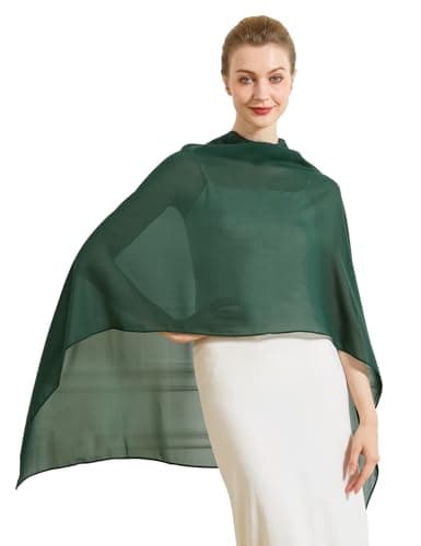 BEAUZSUZSANA Chiffon Cape Shawls for Evening Dress Soft Elegant Sheer Wraps Perfect for Weddings Parties (Hunter Green) - Thumbnail 2