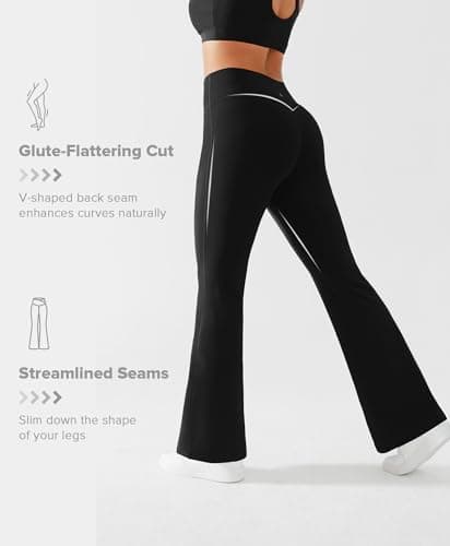 BRXL Tall Yoga Pants Flare V Cross Over High Waist Wide Leg Leggings Tummy Control Bell Bottom Gym Workout Pants - Thumbnail 5