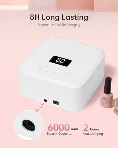 UV Nail Lamp CHRISTINE SHELLY, Rechargeable LED Nail Light Professional Nail Dryer with 4 Timer Setting, Touch Control & Auto Sensor Curing lamp, White Women - Thumbnail 5