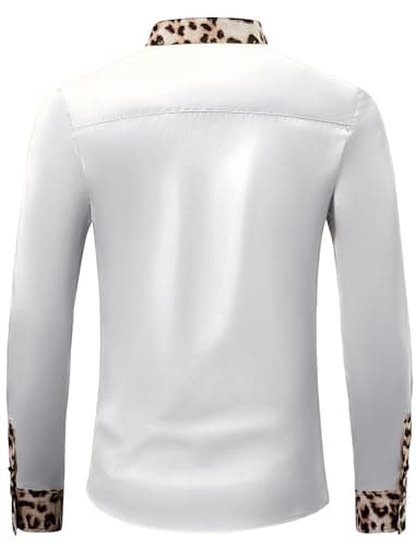 ZAFUL Men's Hipster African Tribal Graphic Patchwork Design Slim Fit Long Sleeve Button up Mandarin Collar Shirts (White Leopard XXL) - Thumbnail 3
