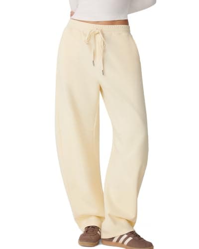 MOOSLOVER Women Barrel Sweatpants Drawstring Elastic Waist Wide Leg Pants Cotton Casual Lounge Sweat Pant(XL,Beige) - Image 1