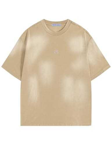 Aelfric Eden Unisex Oversized Color Block Tshirts Men Vintage Washed Tees Cotton Casual Short Sleeve Tops Sand