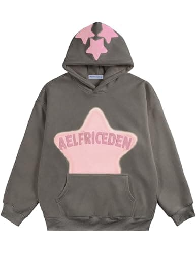 Aelfric Eden Graphic Hoodies for Men Y2K Printed Hoodie Sweatshirt Casual Oversized Long Sleeve Vintage Streetwear Hiphop Hooded Pullover Grey Small - Image 1