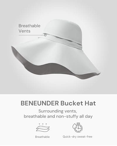 BENEUNDER Reversible Wide Brim Sun Bucket Hats UPF50+ UV Protection Foldable for Women Outdoor Beach Vacation Travel Gray - Thumbnail 3