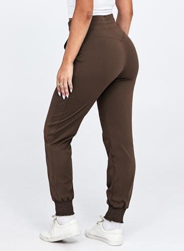 Dokotoo Womens Joggers Elasticity Workout Pant High Waisted Drawstring Dress Lounge Sweatpants Casual Athletic Spring Summer Outfits Trendy Women Pant with Side Pocket Fashion 2025 Coffee Medium - Thumbnail 5