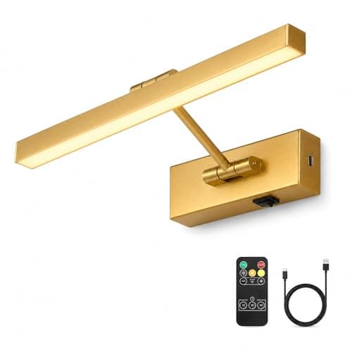 JOOSENLUX Dimmable Battery Operated Picture Light - Wireless Art Display, Single-Rod Swing Arm LED Fixture - Adjustable 16" Long Gold Wall Light for Paintings. - Image 1