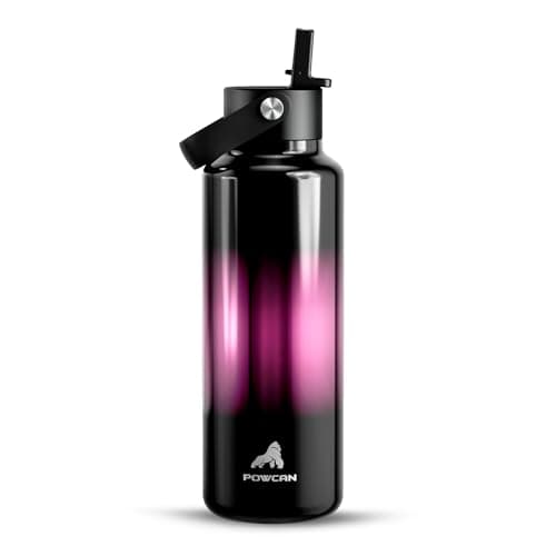 POWCAN 18 oz Insulated Water Bottle with Straw: Cold for 24H, Lightweight, Flex Cap, Stainless Steel Kids Water Bottle for Sport, Outdoors, Adventure, Biking, Hiking, Trekking, Travel (Neon Night) - Image 1