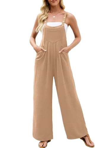 Heymoments Overalls Jumpsuits Rompers for Women Peach Puff Medium Casual Maternity Winter Fall Comfy Ladies Loose Fit Dressy Wide Leg One Piece Sleeveless Grils Long Bib Baggy Pants with Pockets - Image 1