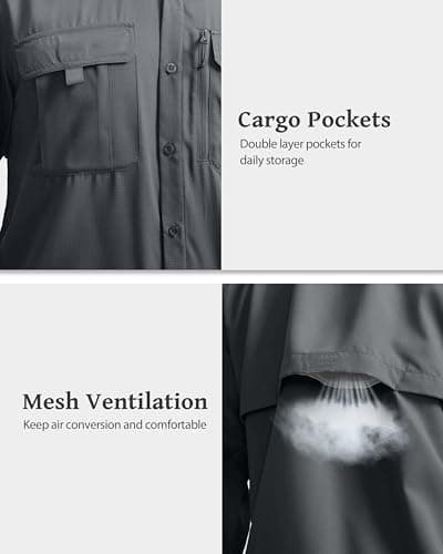 BETBO Men's Short Sleeves Fishing Shirts Button Down Summer Travel Work Shirts with Zipper Pockets(Dark Grey, Small) - Thumbnail 5