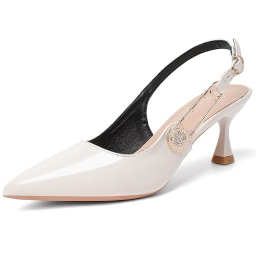 QFDZLA Women's Slingback Kitten Heels Closed Pointy Toe Elegant Dressy Wedding Party Dress Shoes Pumps for Women White 10 - Image 1