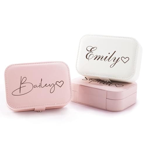 Corissy Personalized Jewelry Box for Women, Custom Travel Jewelry Case with Name and Birth Flower, Leather Jewelry Box for Rings, Earrings, Necklaces, Personalized Gifts for Women - Image 1
