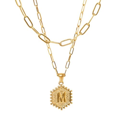 PNNY AMDA Initial Necklace for Women: 18K Gold Plated Paperclip Chain Layering Letter Name Pendant – Layered Necklace Trendy Jewelry Gifts (M) XL-SLTZM-M - Image 1