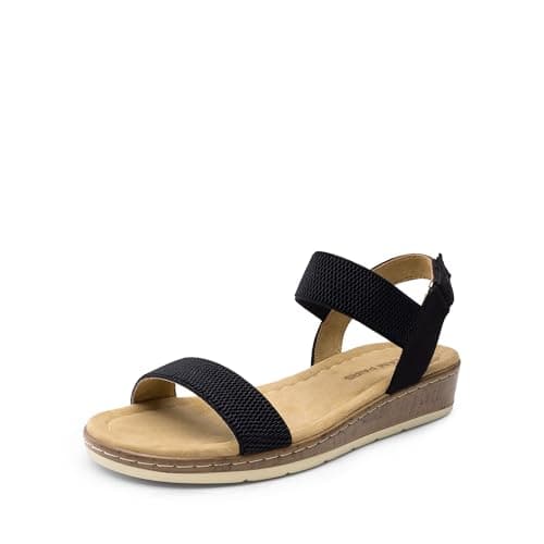DREAM PAIRS Women's Comfortable Dressy Cork Low Wedge Heels Cute Summer One Band Casual Flat Sandals with Adjustable Ankle Strap,Size 10,Black,DWUMFS2525 - Image 1