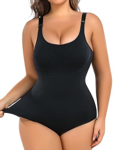 FANCMISTERY Plus Size Bodysuit Tummy Control Sleeveless Backless Tank Top Built in Bust Support Black Shapewear for Curvy Women (Black, XL) - Image 1