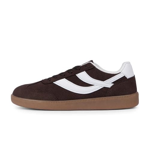 Tigeridea Flat Comfortable Shoes Slip on Lace up Rounded Toe Fashion Casual Sneakers for Women Chocolate Suede Tennis Shoes Size 9.5 - Image 1